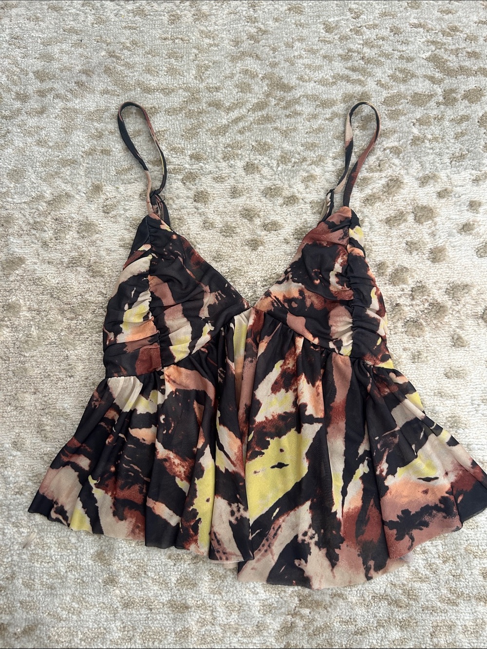 Urban Outfitters Multicolor Tie-Dye V-Neck Camisole — Black, Brown, Yellow